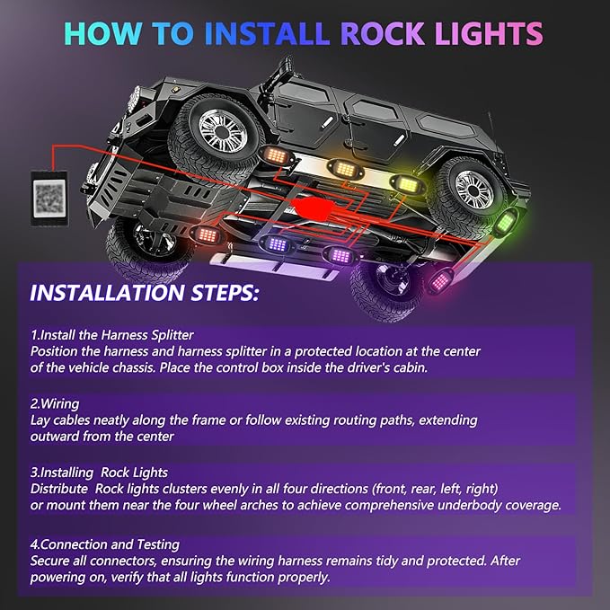 MONDEVIEW 8 Pods RGB LED Rock Lights for Jeeps Trucks Golf Carts & UTVs, Waterproof Underglow Kit with APP Control, Music Mode, 12V Underbody Neon Lights for Cars, ATV, RZR, SUV, Offroad Vehicles