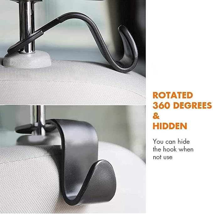 Car Backseat Headrest Hook Hanger Storage Universal for Handbag Purse Coat (Pack of 4)