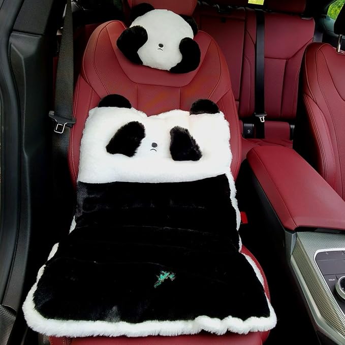 Car Headrest Pillow, Car Neck Pillow，Cute Panda Car Seat Headrest Neck Rest Cushion Pillow 1 Pair（Panda Covering Eyes）