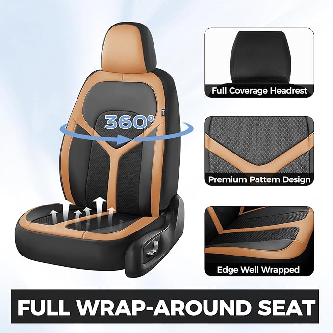 FLORICH Car Seat Covers Front Seat, Universal Seat Cover 2 Seats, Automotive Seat Covers with Mesh Leather, Waterproof Car Seat Protector, Breathable Car Seat Cushion for Most Car SUV Truck Orange