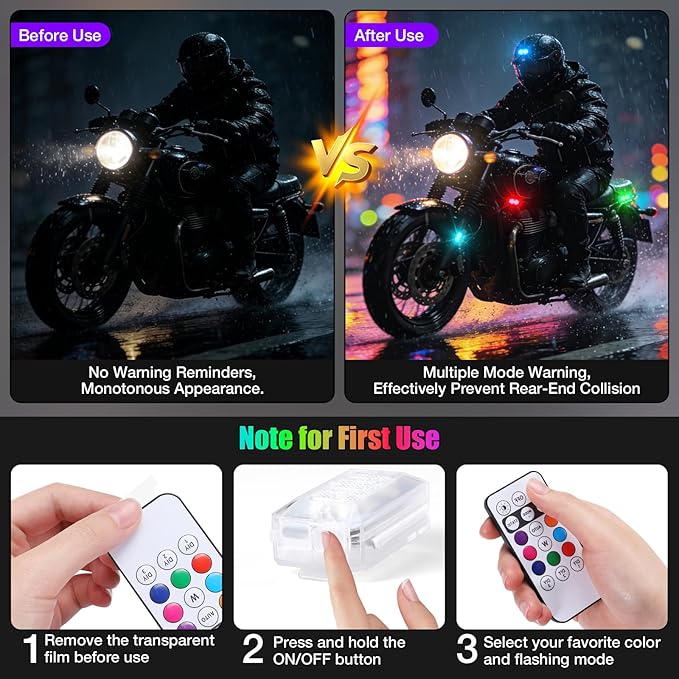 2026 Upgraded 11LEDs Wireless LED Strobe Lights, Ultra Bright 8 Colors Aircraft Strobe Lights with Remote, IP65 Waterproof Anti-Collision Warning Light for Motorcycle Bike Car Drone RV - 4PCS