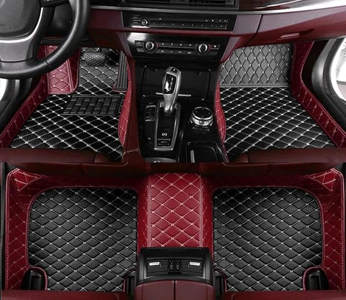 Custome Car Mats Accessories All Weather Floor mats Compatible with Automotive Floor Mats Passenger car mats (Wine red Black)