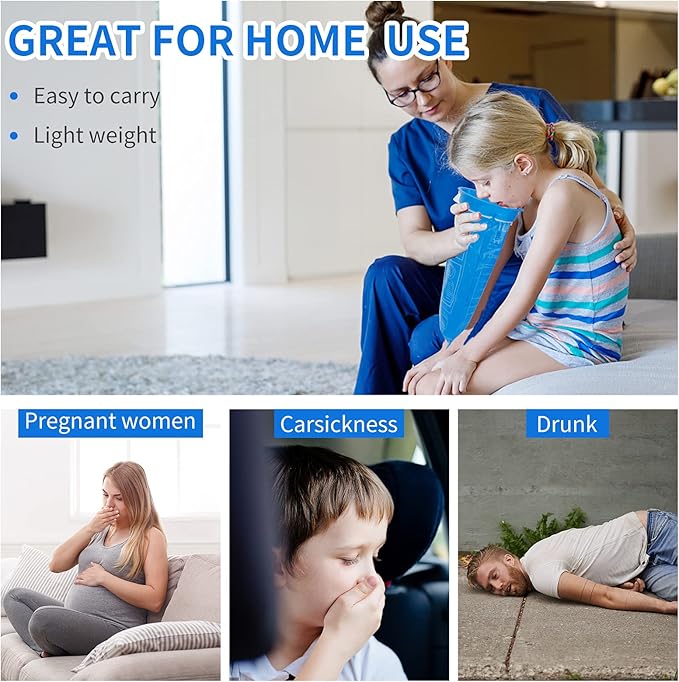 24 Pack Blue Emesis Bags Disposable for Kids, 1000 ml Vomit Bag for Morning Sickness, Portable Nausea Bag for Pregnant Women,Barf Bags with Leak Resistant Design car and Travel