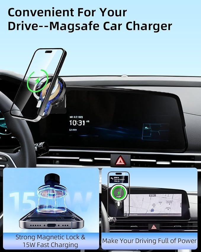 PZK Car Phone Holder for Hyundai Elantra 2021-2025 2026 SE/SEL/Sport/Limited/N Line Accessories 8-Inch/10.25-Inch Screen Magnetic 15W Fast Wireless Charger Car Phone Mount Not Affect Air Vent
