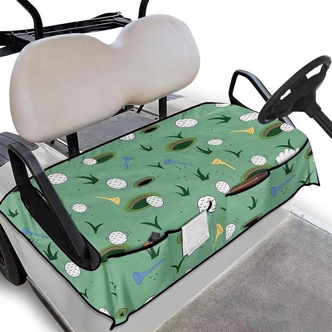 Biyejit Golf Cart Seat Covers with 4 Pockets Golf Cart Seat Towel Blanket Fits 2-Seat Golf Carts, Golf Cart Accessories