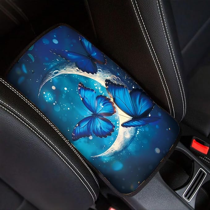 UNICEU Butterfly Car Interior Set Moon Butterflies Car Center Console Pad Universal Washable Auto Armrest Seat Box Cover Interior Protector Universal Fit SUV Vehicles