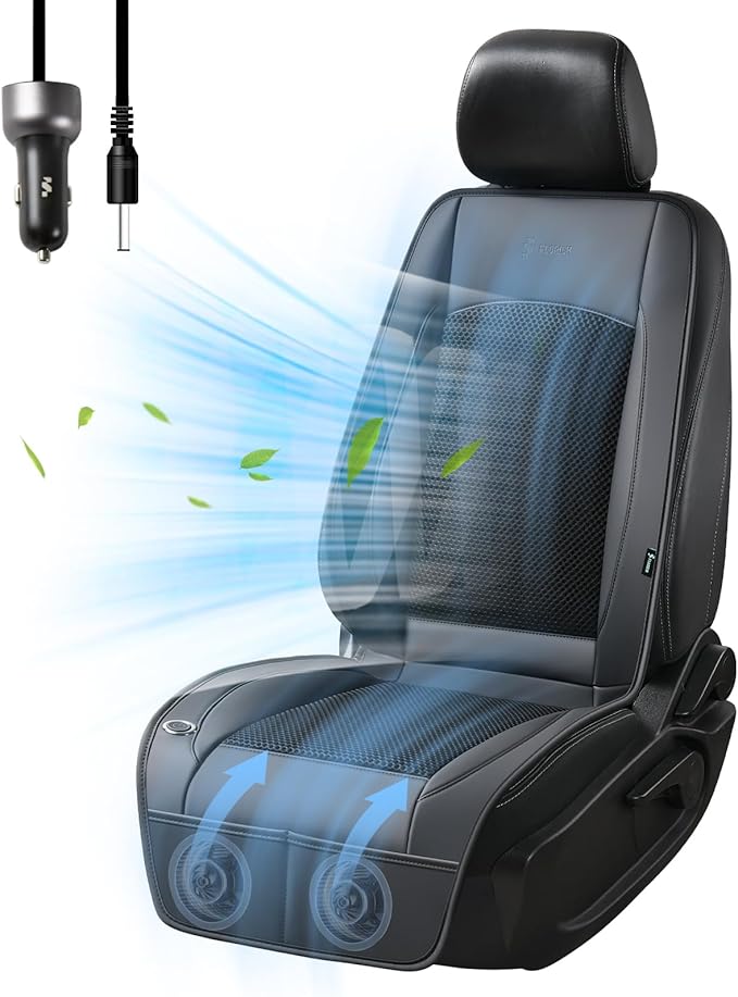 FLORICH Cooling Car Seat Cover, 12V/24V Car Seat Cooling Pad, Ventilated Seat Cushion with 2 Powerful Turbo Fans, 3-Speed Adjustable Cooling Car Seat Covers for Summer Driving Universal Fit for Car
