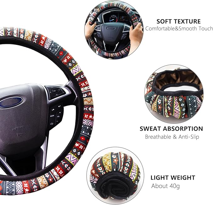 Steering Wheel Cover for Women Boho Universal Steering Wheel Covers Protector Car Accessories for Car 15 inch (Boho)