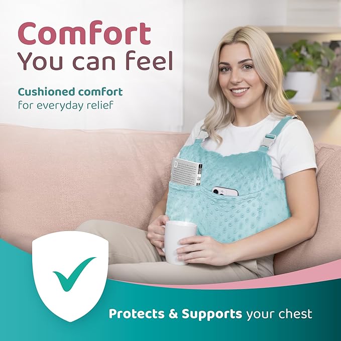 Zomaple Mastectomy Recovery Pillow with Strap, Swirly Gel Pack, Seat Belt Cover & Shower Lan – Post Mastectomy Must Haves, Breast Augmentation/Reduction & Mastectomy Recovery Supplies – Washable Cover
