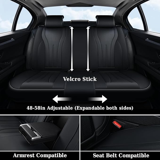 Coverado Car Seat Covers Full Set, Waterproof Nappa Leather Seat Cover for Cars, Luxury Universal Seat Cover, Front and Back Car Seat Protector Car Seat Cushion Fit for Most Cars(Black)