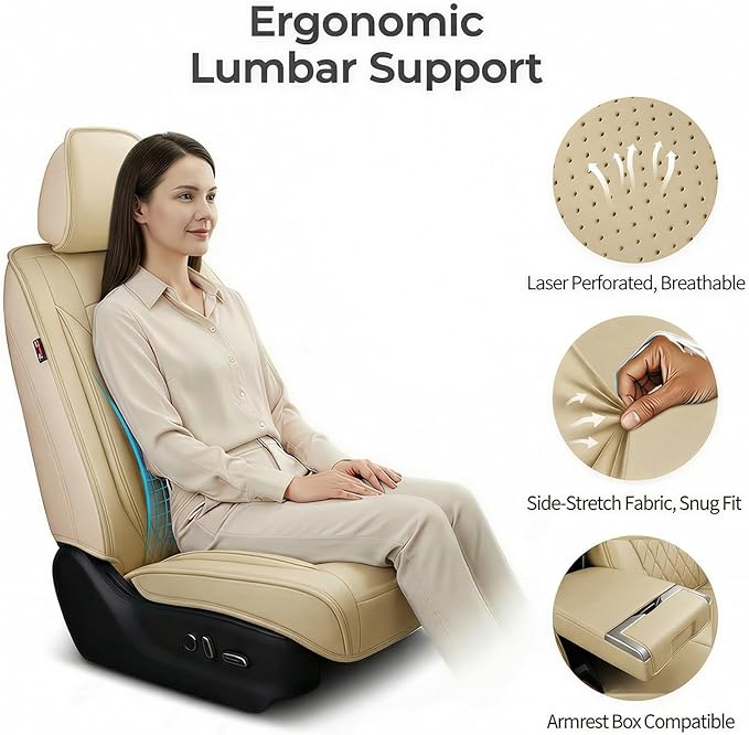 Fit RDX Car Seat Covers for Acura RDX 2010-2025 2026 - Premium Leather, Waterproof, All-Weather, Airbag Compatible, Anti-Slip, Breathable, Easy Install, Seat Protectors, Full Set, Beige