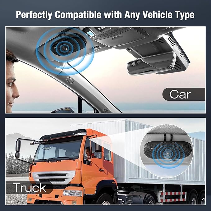 Bluetooth Car Speaker Phone: Hands Free Calling Kits 6W in car Speakerphone for Safe Driving - Support Siri Google Assistant Voice Calls/Motion Auto ON Off - BC990P