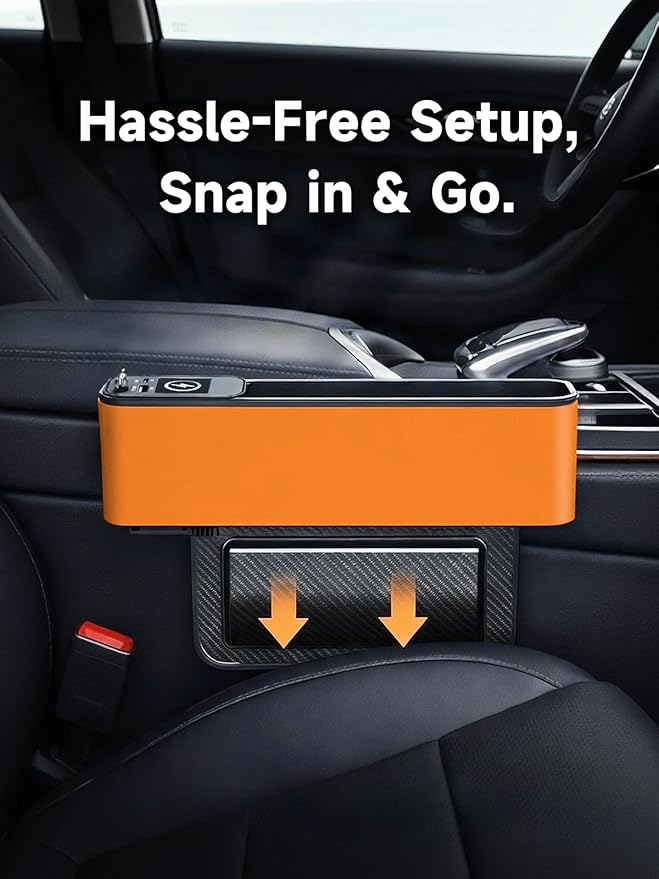 Elecshion Car Seat Gap Filler Organizer with 69W Retractable Car Charger, 2 USB Ports and 2 Charging Cable Car Seat Organizer, Seat Gap Storage Box for Sedans SUV Truck, Car Interior Accessories
