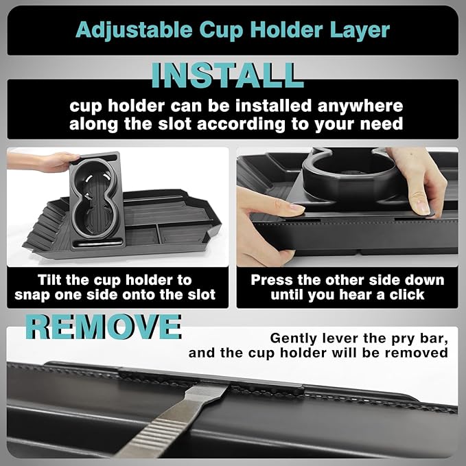 BestEvMod Front Lower Center Console Organizer Tray Compatible with Tesla Cybertruck 2025 2024 Fit 32oz Bottle Interior Accessories ABS Material with PVC Trim Floor Console Storage (Floor Organizer)