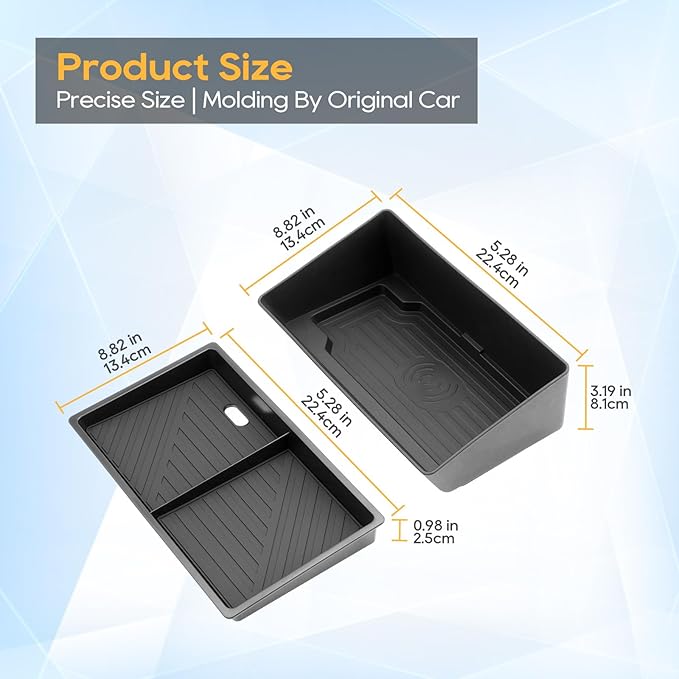 LFOTPP Center Console Organizer for 2025-2026 GMC Yukon (Elevation/AT4) 2PCS Armrest Storage Box Tray ABS Materials& TPE Wirless Mats Storage Box- Only Compatible with Console Without Cover