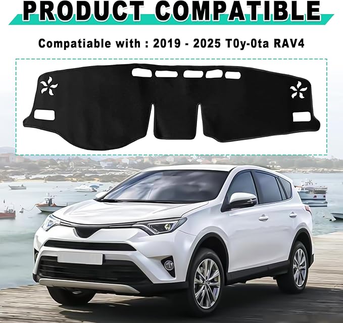 Dash Cover Mat, Center Console Cover Sunshield Protector, Dashboard Cover Compatible with T0y0ta RAV 4 2019 2020 2021 2022 2023 2024 2015 (Black Trim)