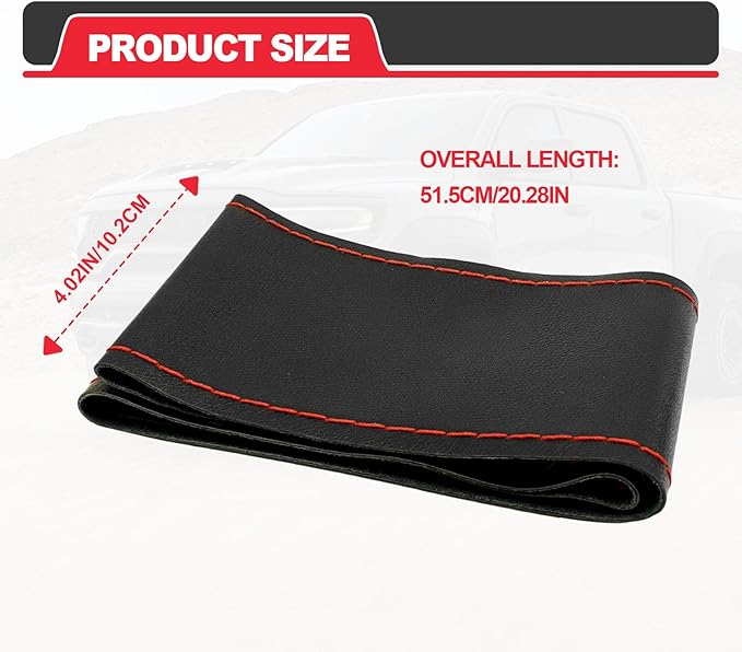 Direct Genuine PU Leather Steering Wheel Cover, 15 Inch Non-Slip Breathable/Soft and Comfortable Feeling, Genuine PU Leather Stitch On Wrap for Car Truck SUV - DIY Sewing with Needle Thread (red)
