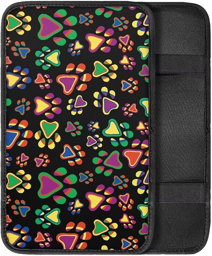 Colorful Dog Paw Car Armrest Pads Car Armrest Cushion Arm Rest Covering Car Middle Console Covers Non Slip for Truck Auto SUV Car Accessories