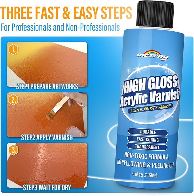Gloss Varnish for Acrylic Painting, Artist's Acrylic Varnish, Non-Yellowing, Non-Toxic, Anti-Crazing, High Gloss Finish, Clear Coat for Artwork, for Pro & Hobby Artists