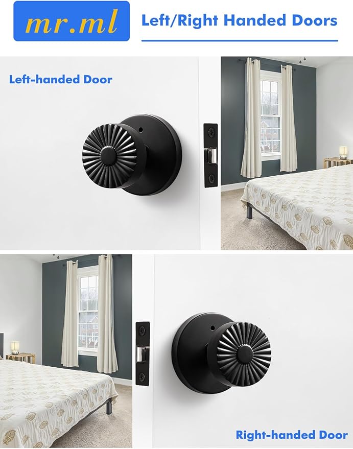 Black Privacy Door Knob, Interior Door Handle Bedroom Bathroom Black DoorKnob, Stainless Steel Knob, 1 Pack