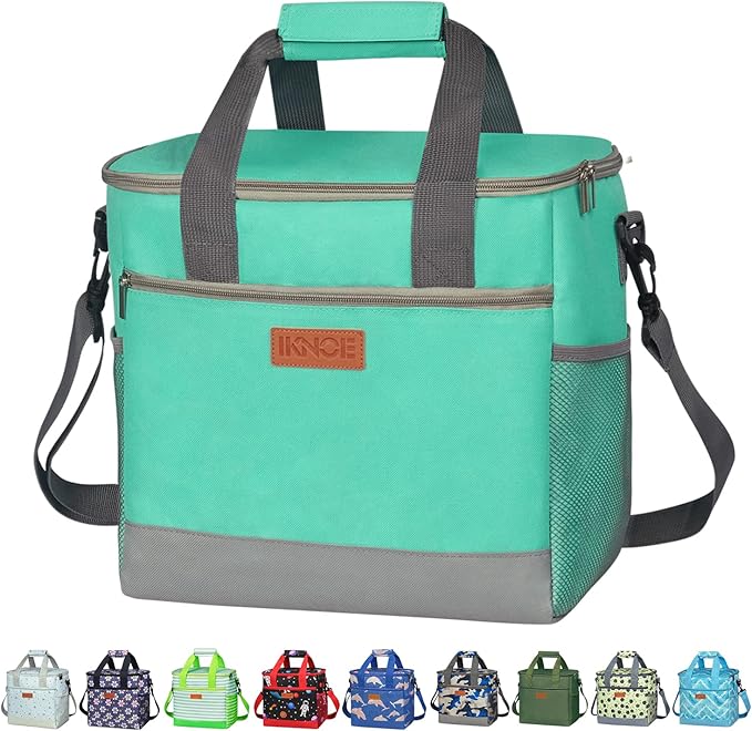 Iknoe Large Cooler Bag Collapsible 24 Can Insulated Bags Leakproof Lunch Cooler Tote with Multi-Pockets for Adult Insulated Thermal Bag for Beach, Picnic, Office Work(Mint Green)