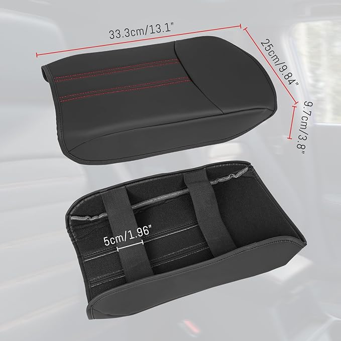 Center Console Armrest Cover Compatible with Honda Pilot 2023 2024 2025 2026, Ridgeline Passport 2024-2026, Armrest Pad Lid Cushion,Center Console Protector Pad (Red Stitching)