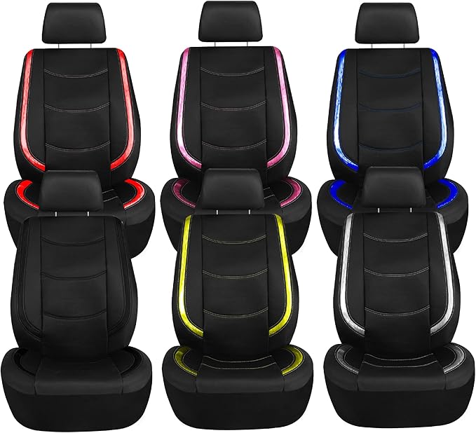 FH Group Full Set Faux Leather Car Seat Covers - Universal Fit, Low Back Front Seat Covers, Airbag Compatible, Split Bench Rear Seat Cover for SUV, Sedan Black
