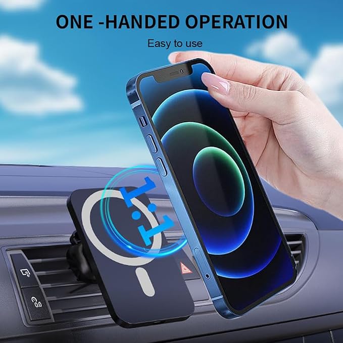 for MagSafe Car Mount Charger, 15W Magnetic Wireless Car Charger for iPhone 17/17 Pro/17 Pro Max/Air/16 15 14 13 12 Pro Max Plus mini, Magnet Cell Phone Holder for Air Vent (Black)