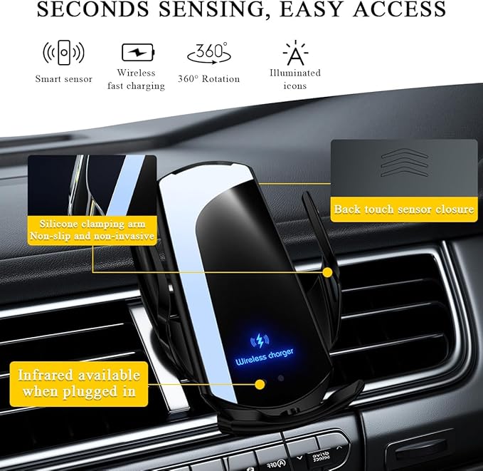 Ohleats Wireless Car Charger Mount, 15W Automotive Electric Wireless Charger Holder, Car Air Vent Mount Bracket Fast Charging for Most Smartphone, Universal Car Accessories (Black)