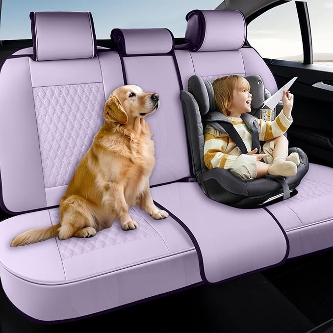 Coverado Rear Seat Covers, Leather Seat Cover for Car, Universal Waterproof Automotive Seat Cushion Protector for Most Cars Trucks SUV (Purple)