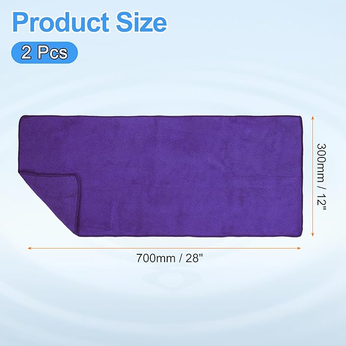 HARFINGTON 2 Pack Microfiber Cleaning Cloth, 28" x 12" Multi-Functional Cleaning Towels Reusable Absorbent Rags for Car Wash Kitchen Household Window Clean, Purple