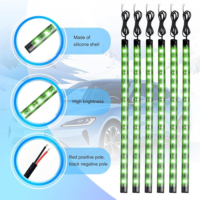 Motorcycle RGB LED Light Kit, 6PCS DC 12V Waterproof Motorbike Underglow Strip Lights Kit, Golf Cart Exterior Ground Effect Atmosphere Lamp, Universal for SUV RV Truck (Green)