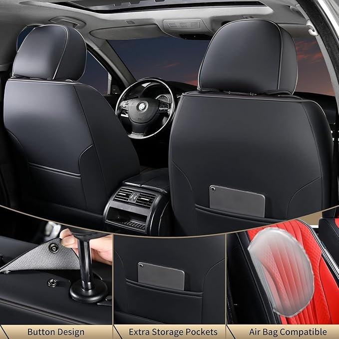 FLORICH Car Seat Covers, Premium Leatherette Car Seat Covers Front Seats, Waterproof Leather Seat Protectors, Automotive Seat Protectors Universal Fit for Most Sedans Cars SUV Trucks, Black&Red