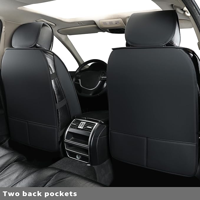 Car Seat Covers Front Pair,Universal Fit for Most Cars,SUV,Sedans and Pick-up Trucks,Automotive Faux Leather Vehicle Cushion Covers(Front Pair,Black)