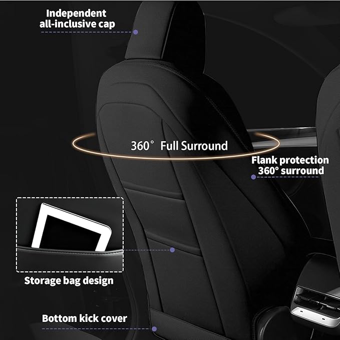 AOMSAZTO Car Seat Cover Fit for Tesla Model 3 2017 2018 2019 2020 2021 2022 2023 - Seat Covers Full Set Customized Black