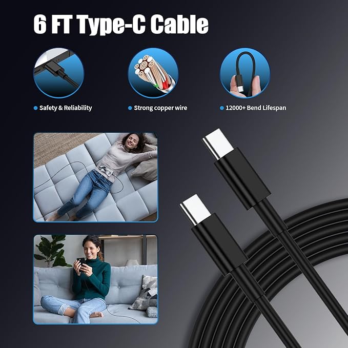 3Pack USB C Charger for Samsung Galaxy S24 Ultra, Super Quite Fast Charging Type C Block with 6FT C to C Cord for Samsung Galaxy Tab S9 S8 S23 Ultra S22 Ultra S23 S22 S21 Note 10 Plus 20