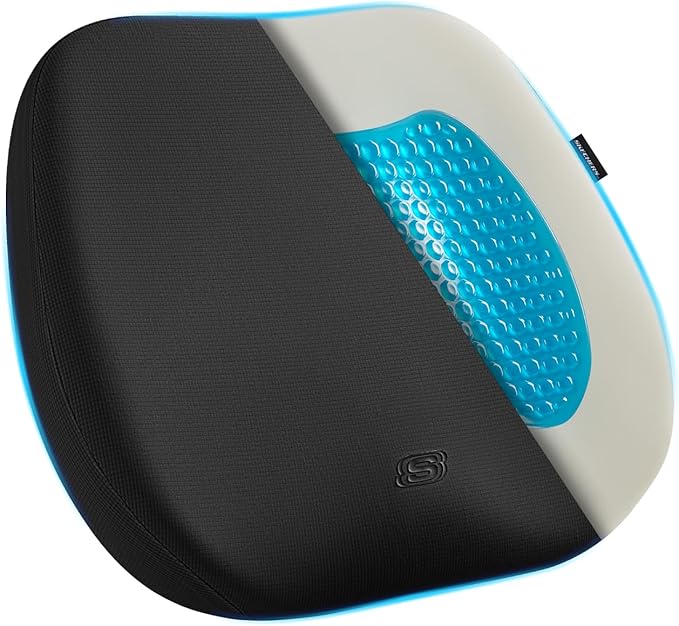 Skechers Seat Cushion Premium Gel & Memory Foam-Office Chair Cushion for Tailbone Pain Relief,Butt Pillow for Office Chair,Car seat Cushion,Long Sitting Office Workers,and Car Drivers,Black