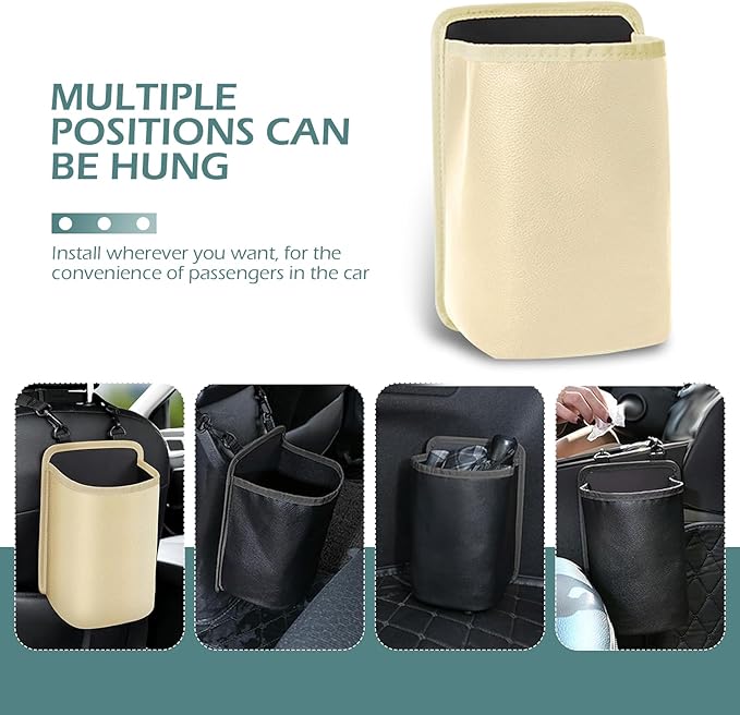 SLIMI 1 PC Car Seatback Organizer, Multifunctional Leather Car Organizer Back Seat, Waterproof Suspension Car Trash Can, Universal Cars Seat Travel Storage Bag (Beige)