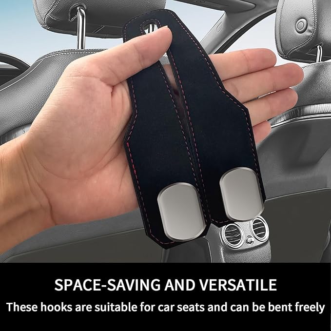 Car Seat Headrest Hooks for Purses and Bags, 2 Pack Bag Purse Holder for Car With Double Metal Hooks, Car Purse Hanger, Headrest Back Seat Handbags Hook Cute Hanging Accessories, Black