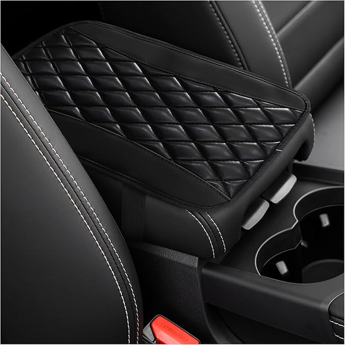 Car Center Console Cushion Pad, Universal Leather Waterproof Armrest Seat Box Cover, Comfortable Auto Armrest Cover Protector, Car Interior Decor Accessories for Most Vehicles (Black)