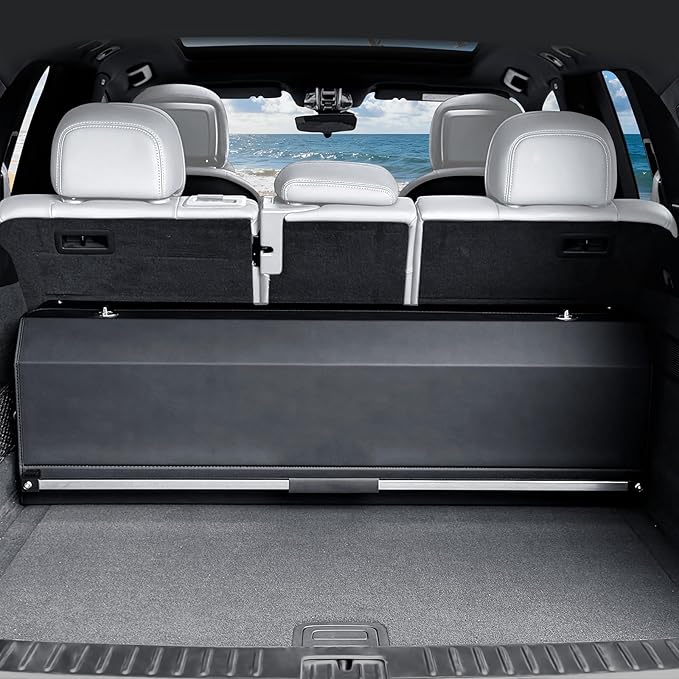 Trunk Organizer for SUV, Leather Car Organizers and Storage with lid & Sturdy Handle, Waterproof Hard Car Trunk Storage Box for Sedan, Travel, Grocery, Daily (Black, 37''*11.41''*12.5'')