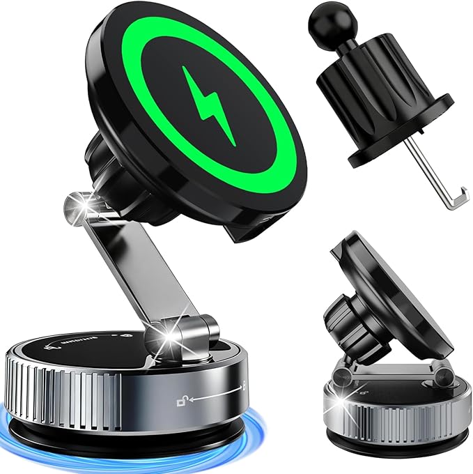 for MagSafe Car Mount Charger, 15W Fast Charging Magnetic Wireless Car Charger, 810° Vacuum Magnetic Phone Holder [120LBS Ultra Suction & 3000gf Magnet] Vent Dashboard Car Bracket for iPhone & Android