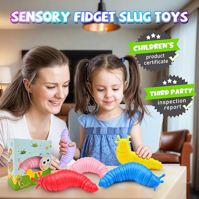 Cevioce Fidget Slug Stress Relief Toy Sensory Fidget Slug Toy Fidget Toys for Kids Girls Women 3Pcs Cute Autism Sensory Toys for Autistic Children Easter Basket Stuffers Gifts for Toddler Girls Boys