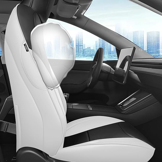 for Tesla Model 3 Seat Cover 2024 2025 Long Range (Not for Performance) Waterproof Nappa Leather Seat Cover Full Set for Tesla Model 3 (T3-Black+White 24-25)