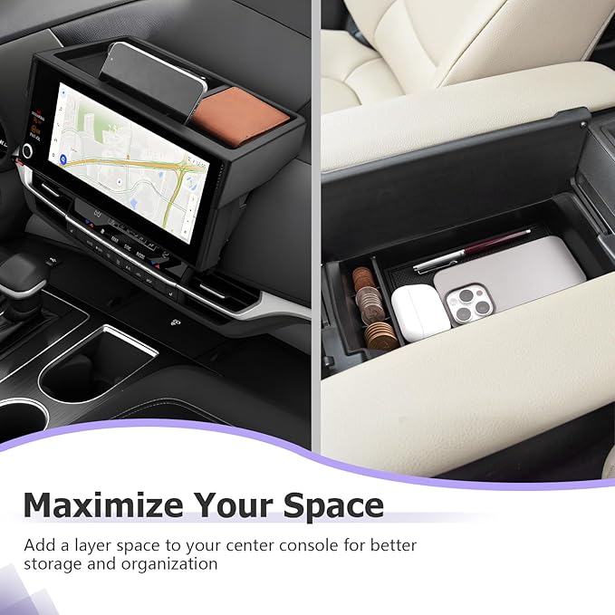 LUWU 2025 2026 Sienna Accessories for 2025 2026 Toyota Sienna Accessories Dashboard Storage Tray Center Console Organizer, Armrest Console Tray Storage Box Black 2-Pack (ONLY for 12.3-INCH Screen)