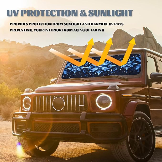 Christmas Car Window Sun Shield Blue Winter Nordic Snowflake Xmas Front Window Sun Shade Rays Sun Shade Visor Protector for Car Sedan Truck SUV Accessories 59" L x 31.5" W