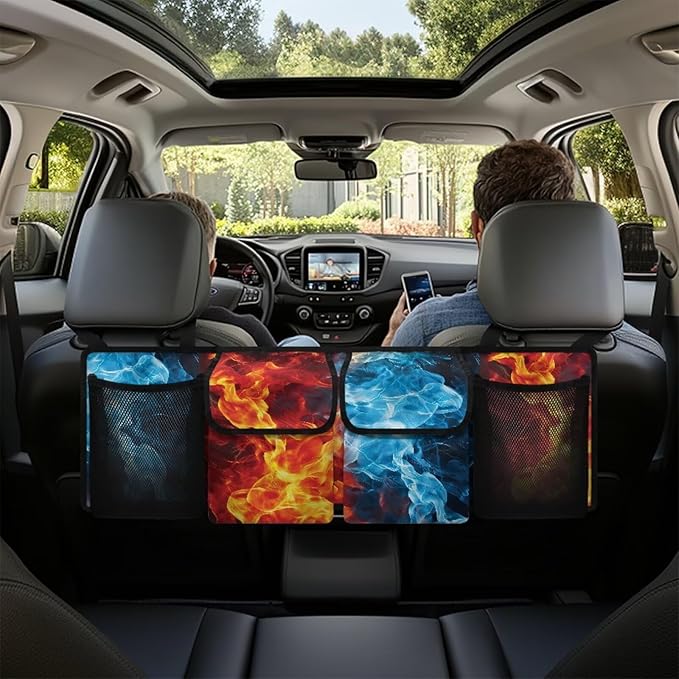 Blue Flame Trunk Organizer for SUV Back Seat Car Hanging Cargo Storage Bag 4 Pockets Car Accessories for Women Interior