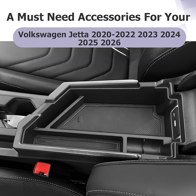 LUWU Center Console Organizer Compatible with 2020-2024 2025 2026 V olkswagen Jetta S/SE/SEL/Sport Accessories Armrest Console Secondary Storage Box Insert Tray ABS Material Black