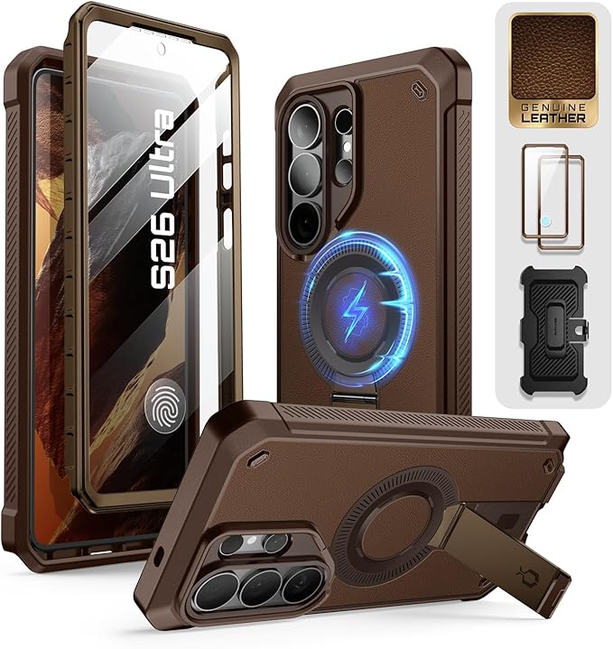 SUPCASE for Samsung Galaxy S26 Ultra Case with Stand, Military-Grade Drop Protection, Compatible with Wireless Charging/MagSafe, Built-in Screen Protector & Front Frame – UB Pro Mag, Brown