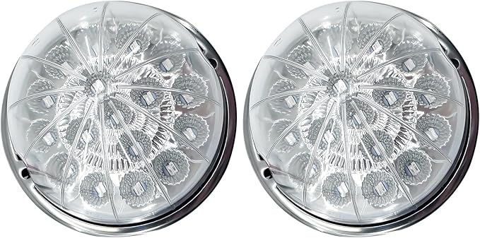 2PCS 17 LED Dual Revolution Watermelon Lights, Amber Turn Signal & Marker to Blue Auxiliary, Clear Lens & Stainless Steel Bezel for Freightliner, Peterbilt, Heavy Trucks & Trailers